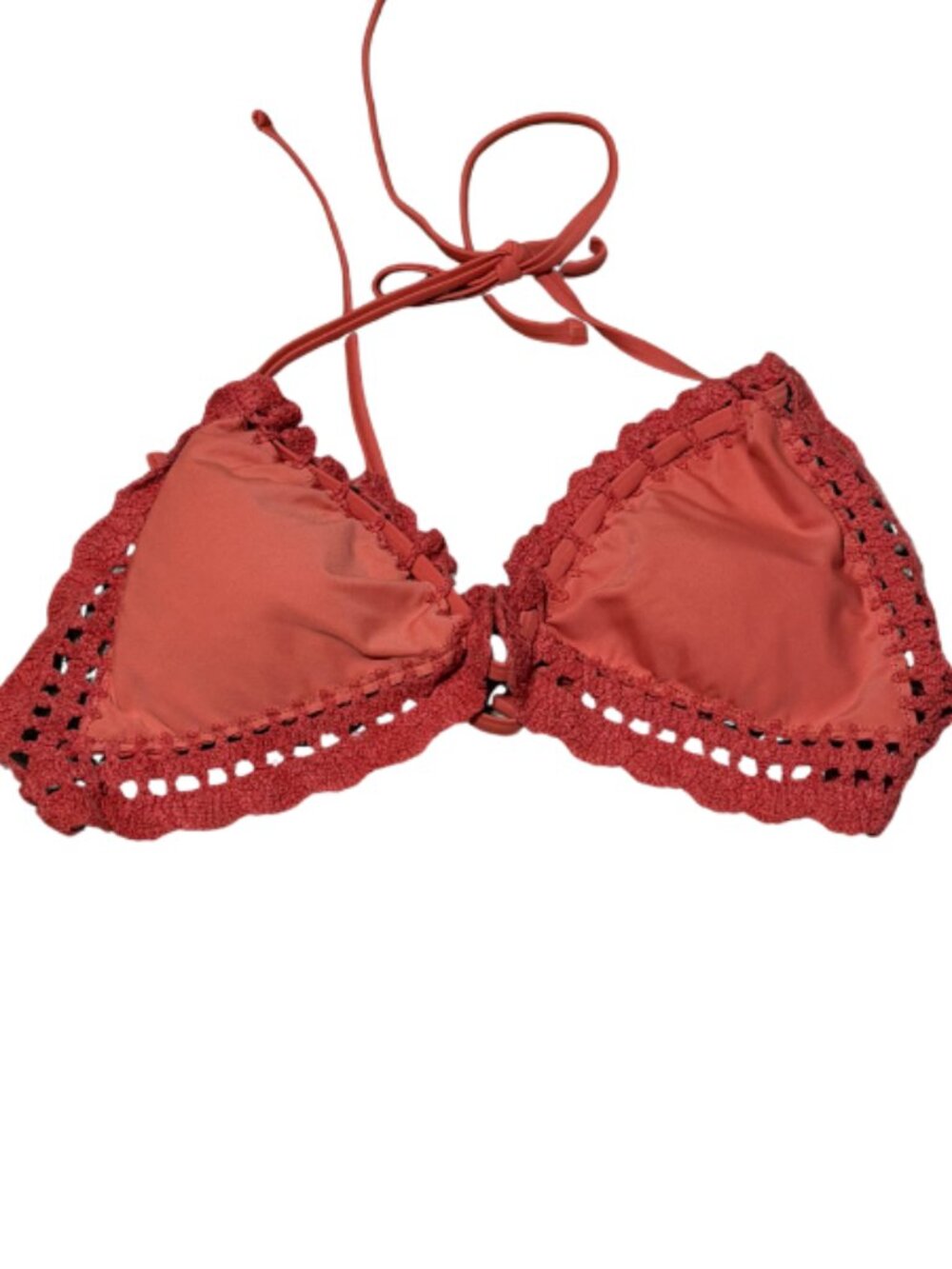 Shade & Shore Triangle Bikini Top Large 12-14 Orange Crochet Edge NWT - Picture 5 of 5